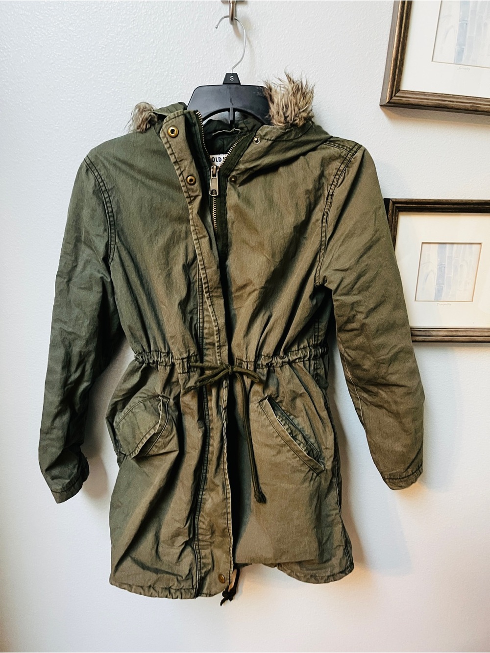 Old Navy Olive Hooded Utility Parka with Faux-Fur Trim